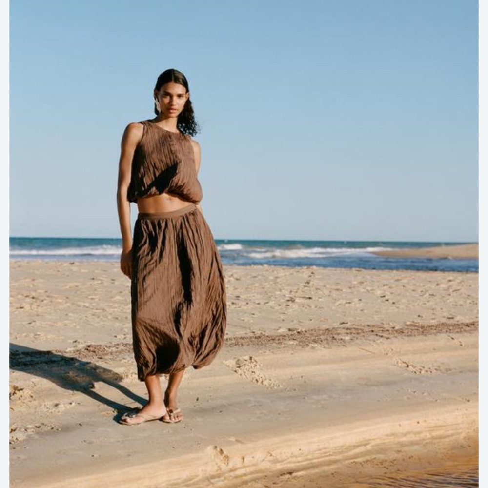 Zara wrinkled effect Brown top and balloon skirt set